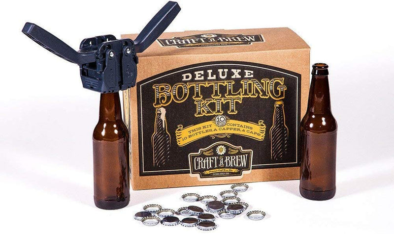 Deluxe Bottling Kit – Home Brewing Easy Bottling Set – 10 Empty 12oz. Amber Glass Bottles – 30+ Caps – 1 Capper