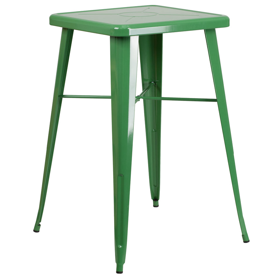 Aaron Commercial Grade 23.75" Square Green Metal Indoor-Outdoor Bar Height Table