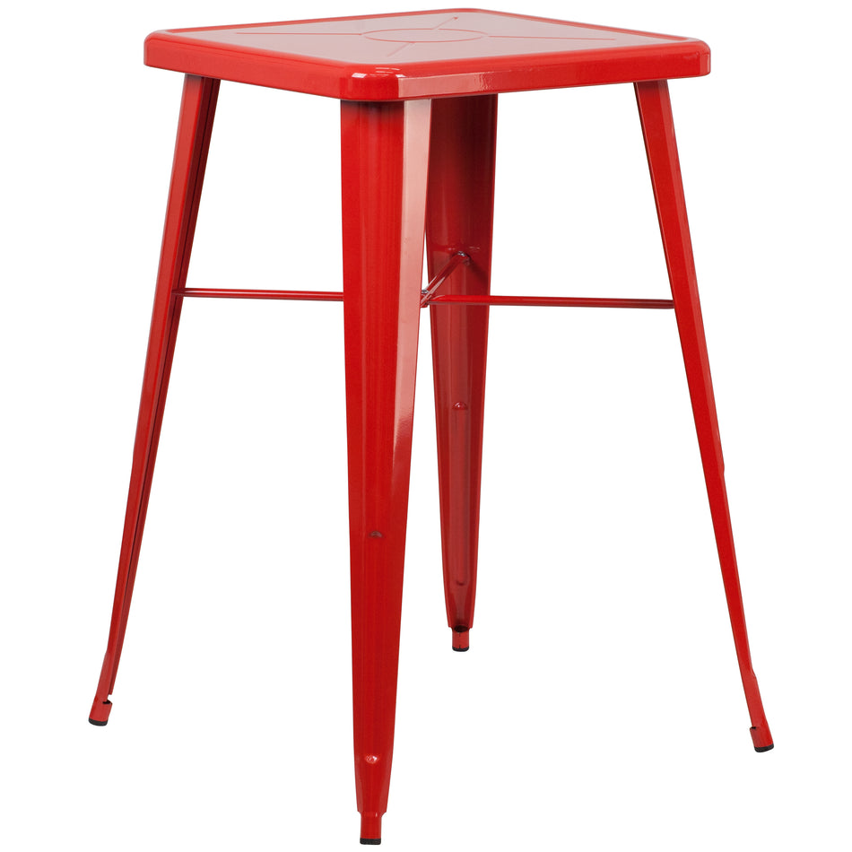 Aaron Commercial Grade 23.75" Square Red Metal Indoor-Outdoor Bar Height Table