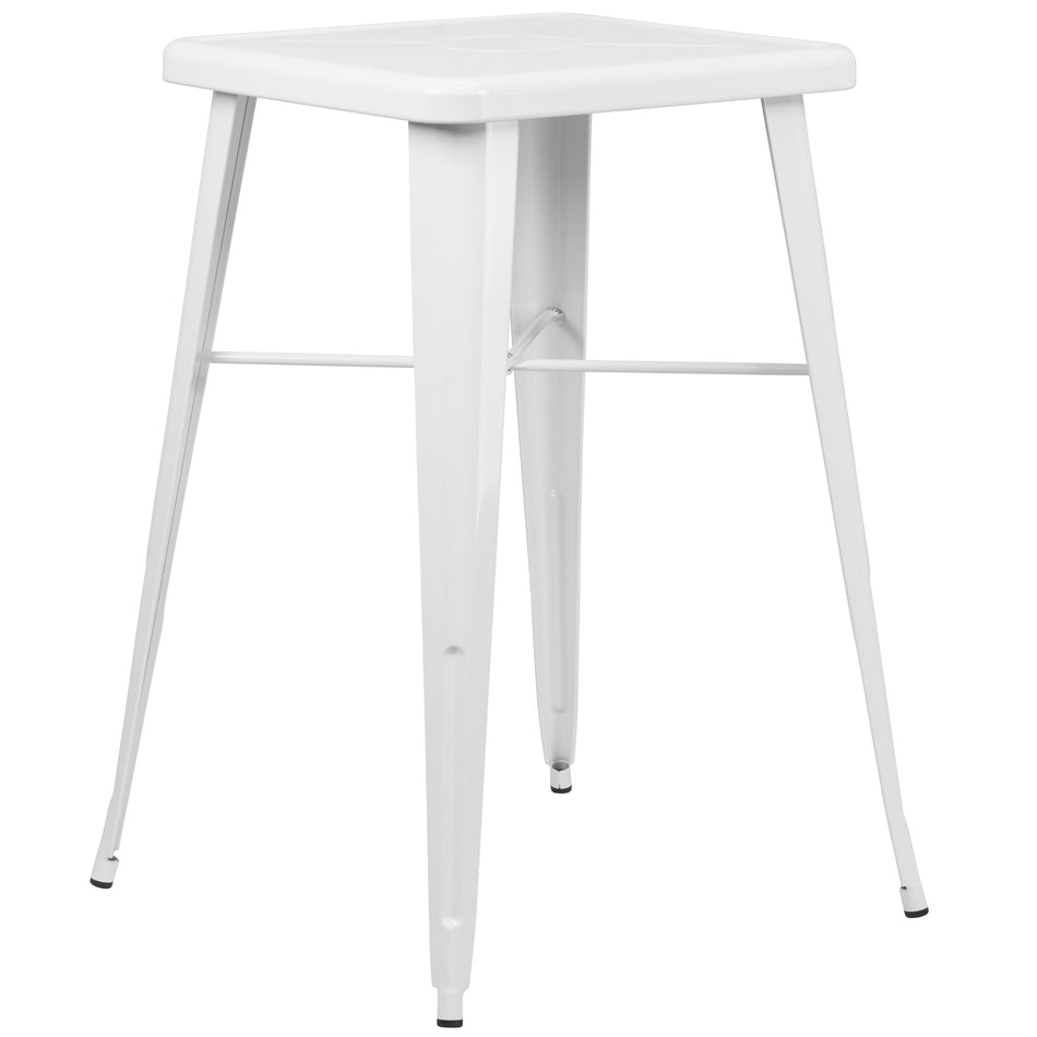Aaron Commercial Grade 23.75" Square White Metal Indoor-Outdoor Bar Height Table