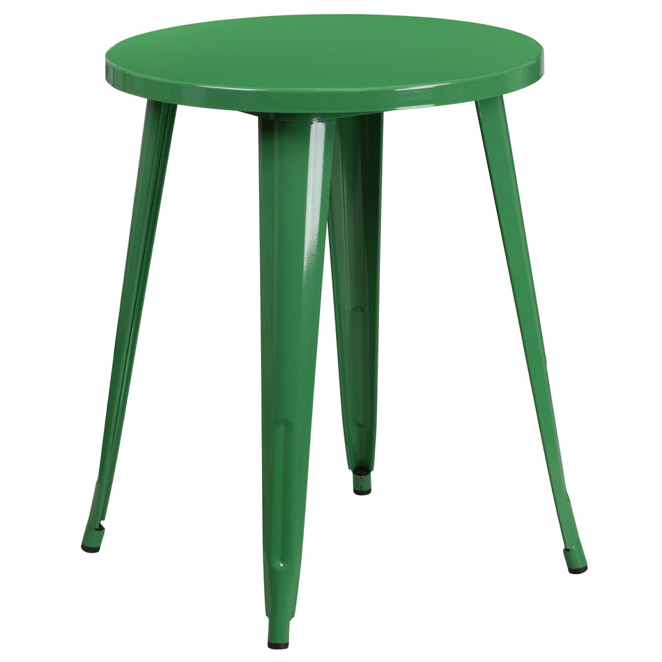 Webb Commercial Grade 24" Round Green Metal Indoor-Outdoor Table