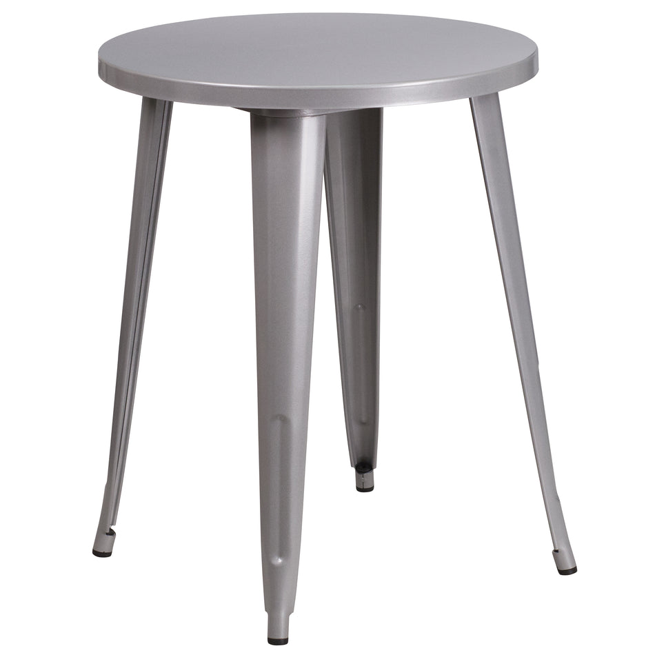 Webb Commercial Grade 24" Round Silver Metal Indoor-Outdoor Table