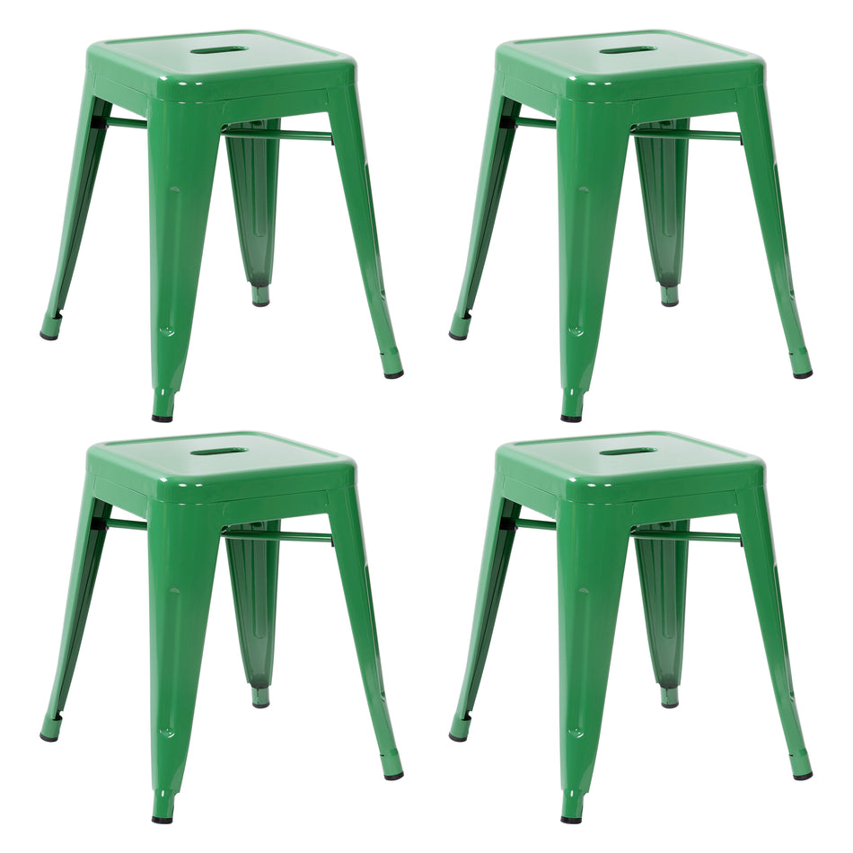 18" Table Height Stool, Stackable Backless Metal Indoor Dining Stool, Commercial Grade Restaurant Stool in Green - Set of 4