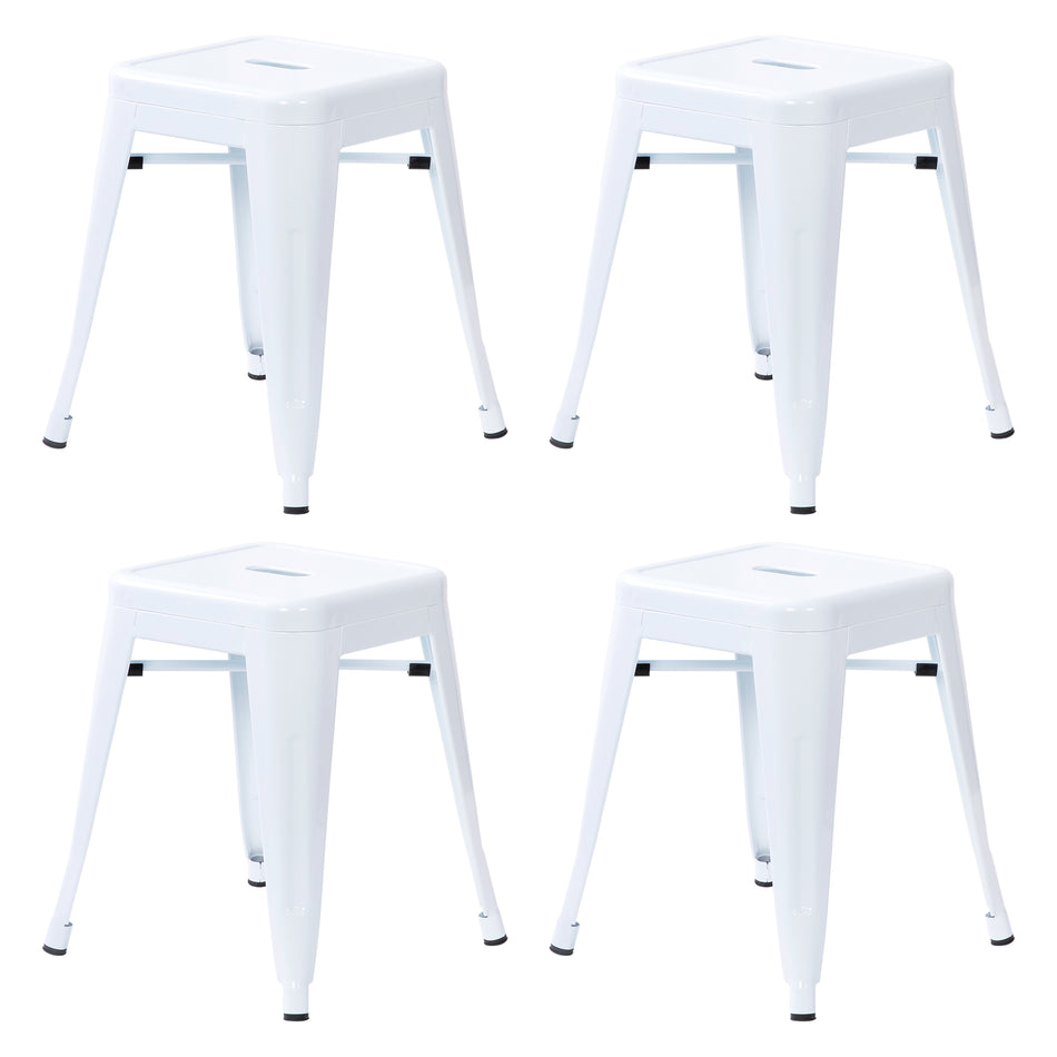18" Table Height Stool, Stackable Backless Metal Indoor Dining Stool, Commercial Grade Restaurant Stool in White - Set of 4