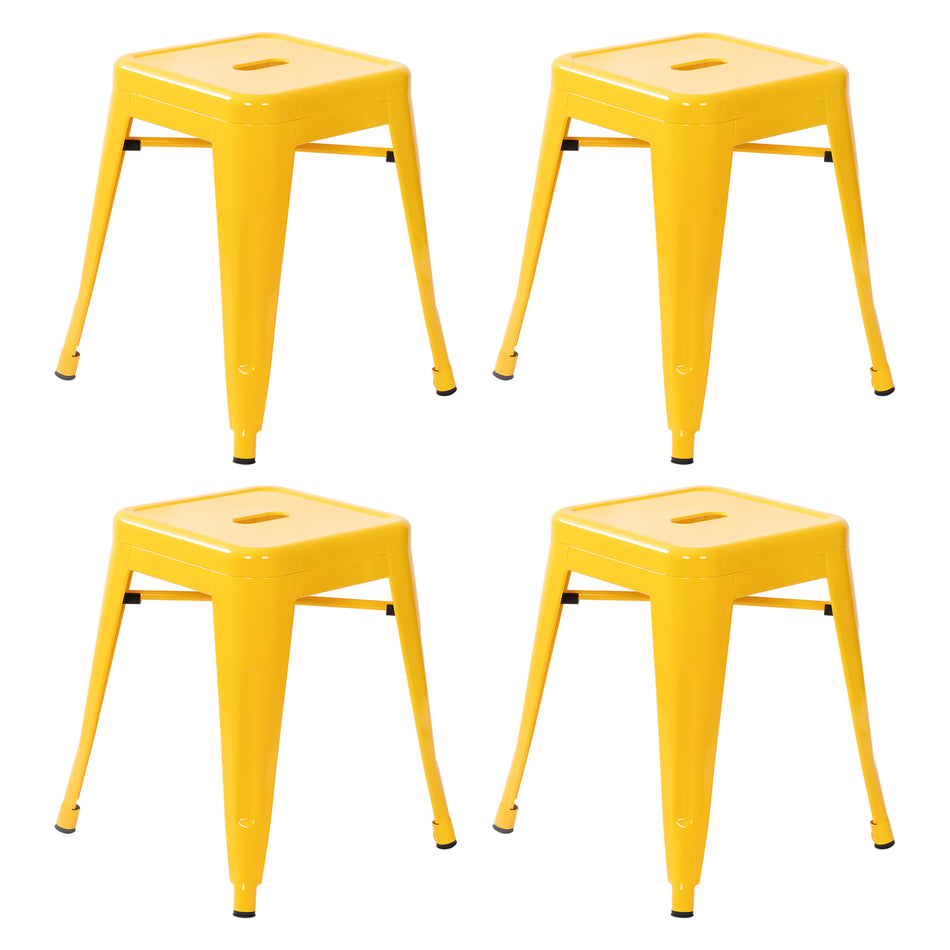18" Table Height Stool, Stackable Backless Metal Indoor Dining Stool, Commercial Grade Restaurant Stool in Yellow - Set of 4