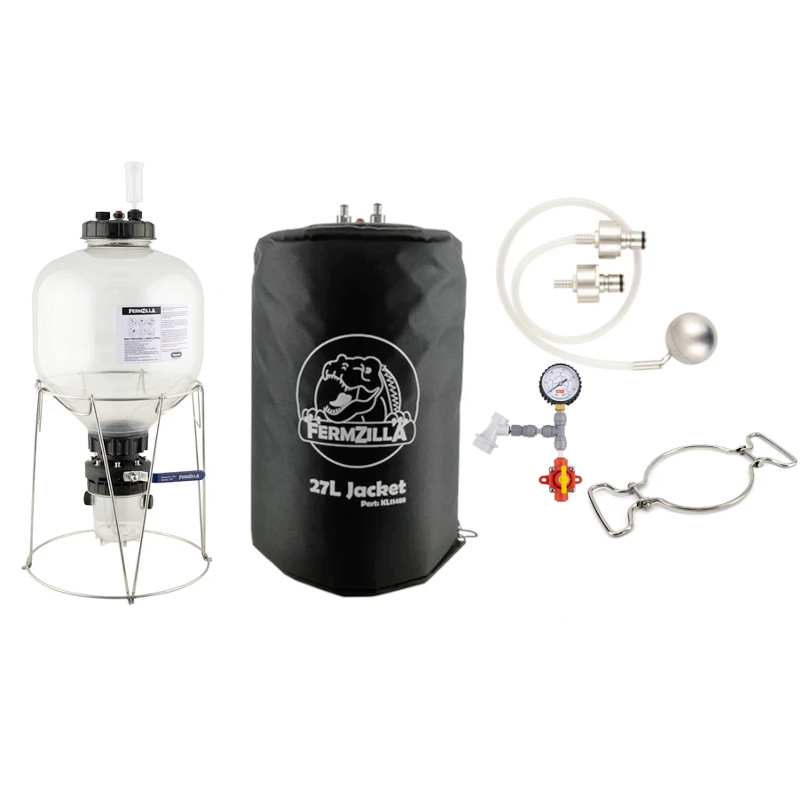 FermZilla with Essential Acessory Kit - Includes 7.1 GAL FermZilla Unitank, Pressure Kit, Handle Kit, Inuslation Jacket & Blowtie Spunding Valve Kit