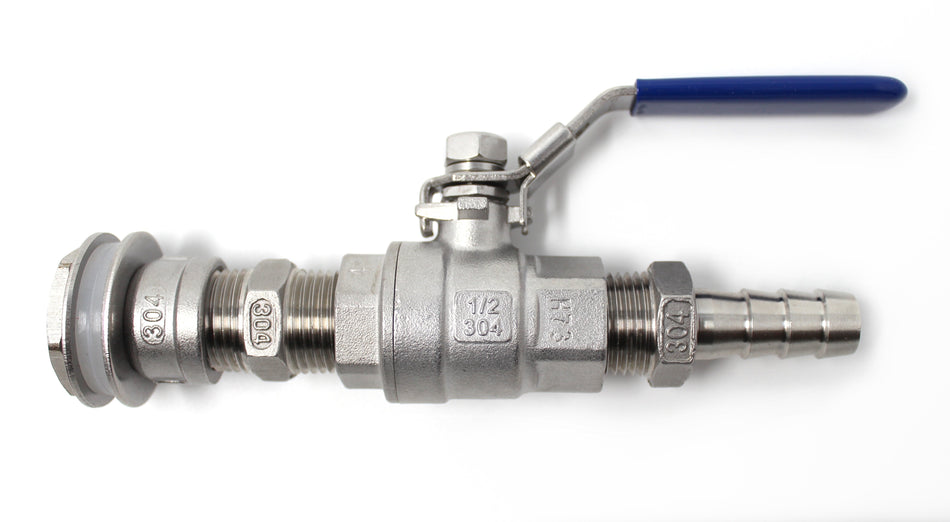 Concord 1/2" Female Stainless Steel Ball Valve with Weldless Bulkhead Barb Hose