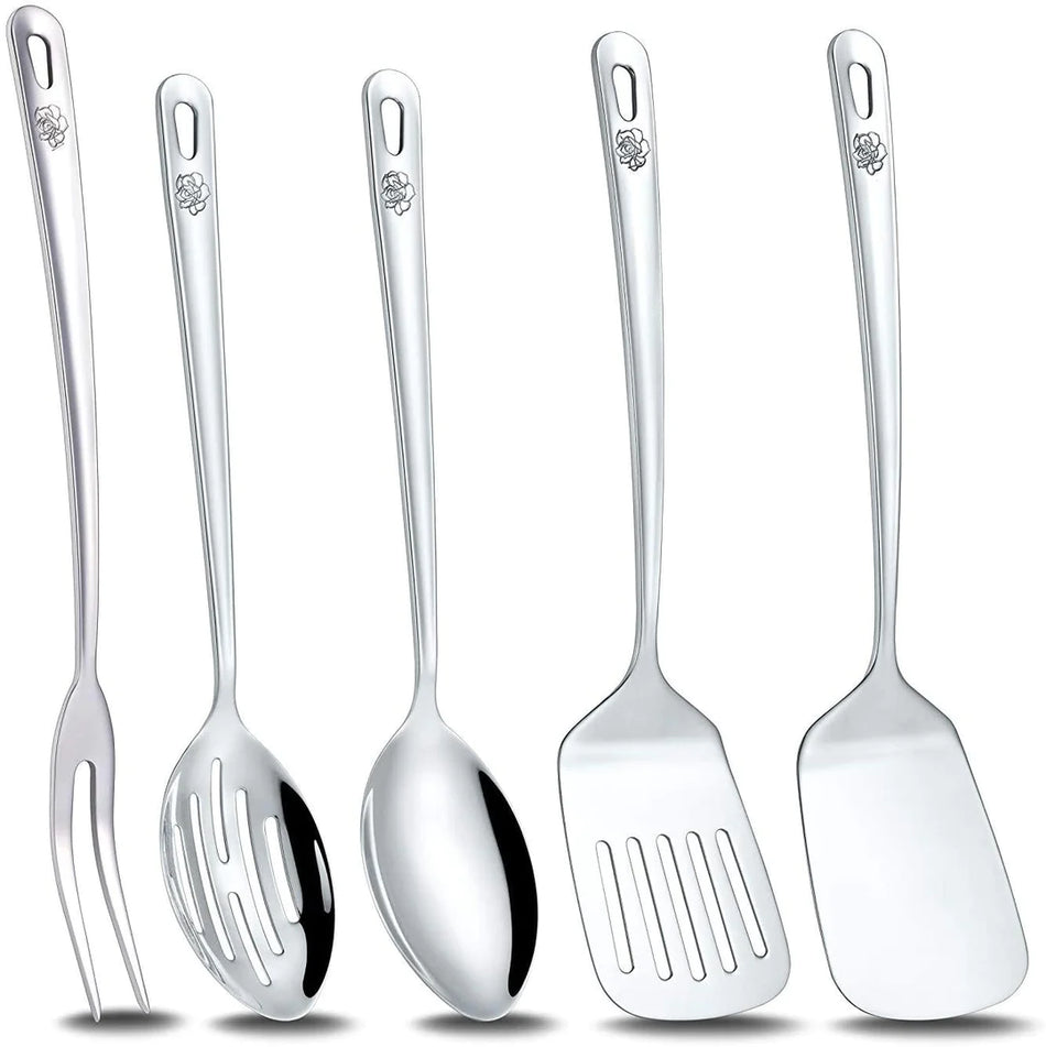 Concord 5 Piece Premium Stainless Steel Kitchen Cooking Utensil Set - Mirror Polished with Spatula