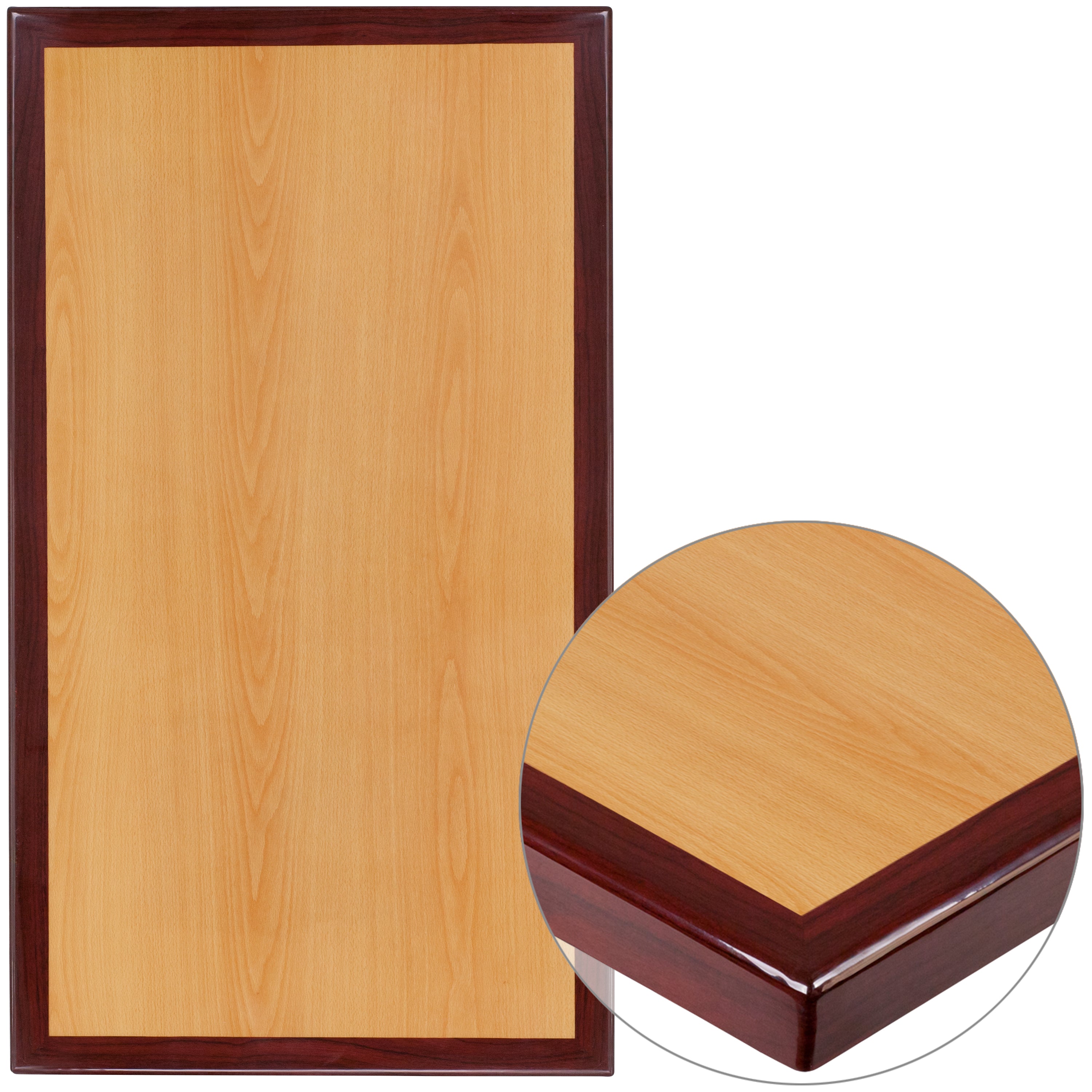 Glenbrook 24" x 30" Rectangular 2-Tone High-Gloss Cherry Resin Table Top with 2" Thick Mahogany Edge