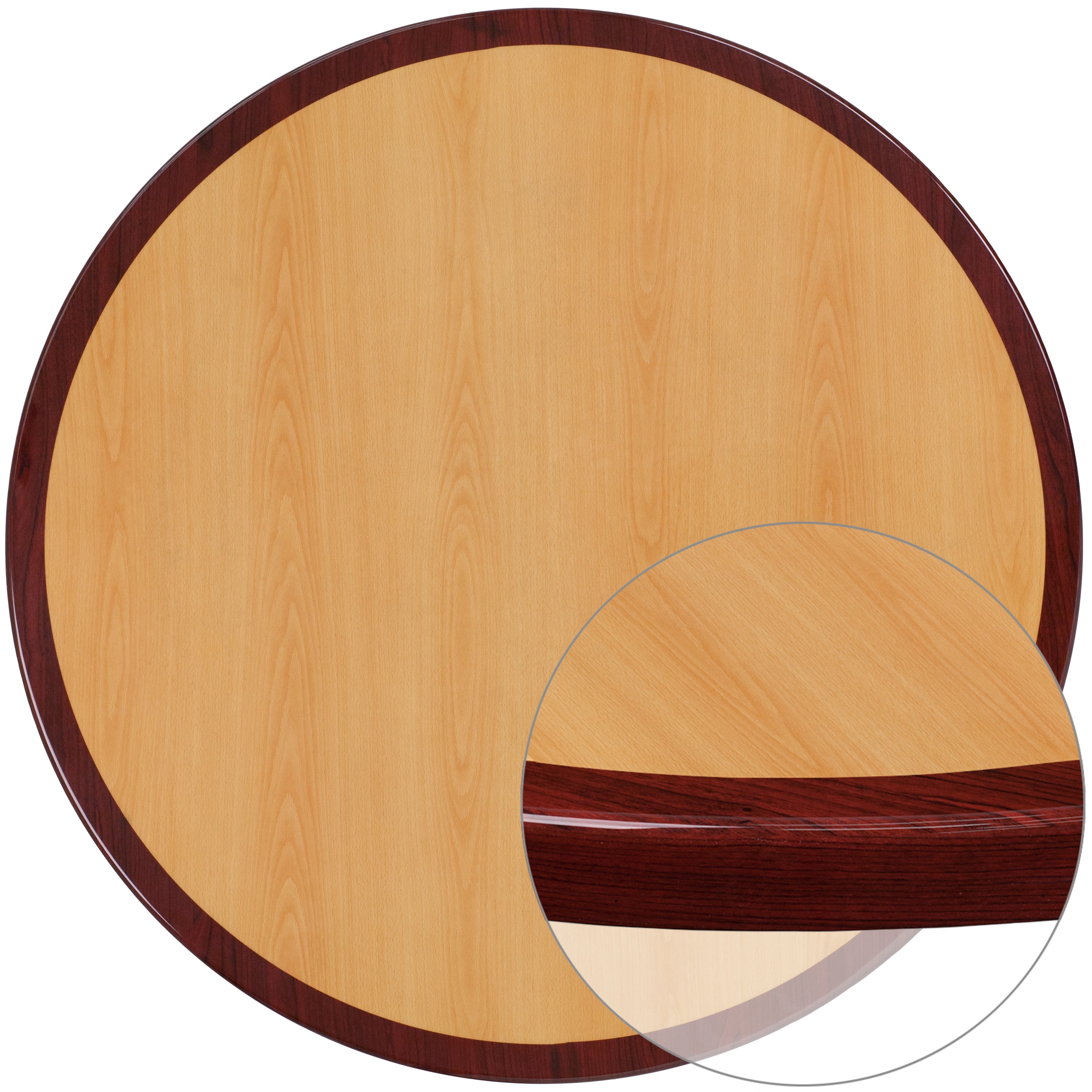 Glenbrook 24'' Round 2-Tone High-Gloss Cherry / Mahogany Resin Table Top with 2'' Thick Drop-Lip