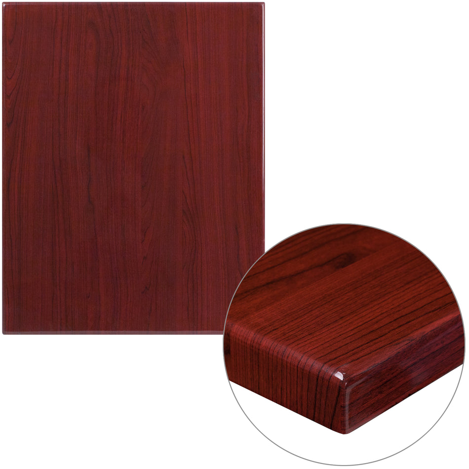 Glenbrook 24" x 30" Rectangular High-Gloss Mahogany Resin Table Top with 2" Thick Edge