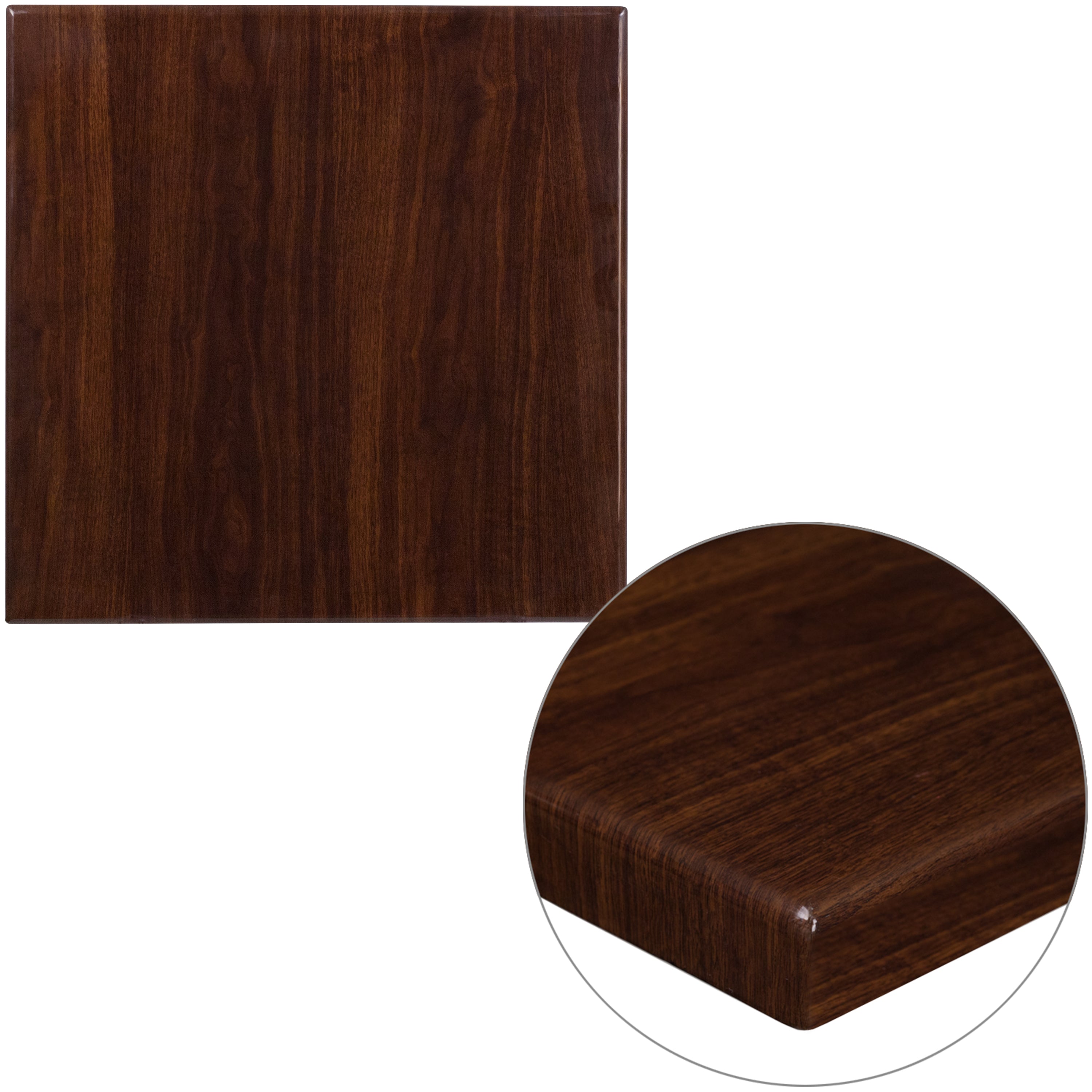 Glenbrook 24'' Square High-Gloss Walnut Resin Table Top with 2'' Thick Drop-Lip