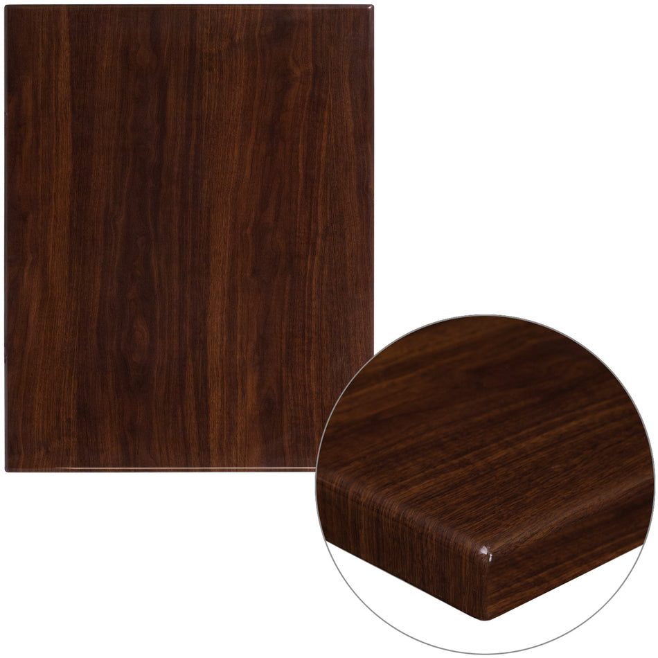 Glenbrook 24" x 30" Rectangular High-Gloss Walnut Resin Table Top with 2" Thick Edge