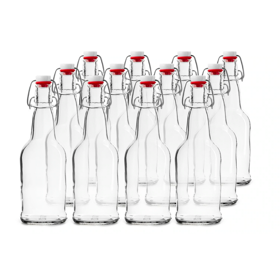 EZ Cap 12 PACK 16 oz. Swing Top Clear Bottles for Homebrew, Kombucha, Water Bottles - Chef Star Style