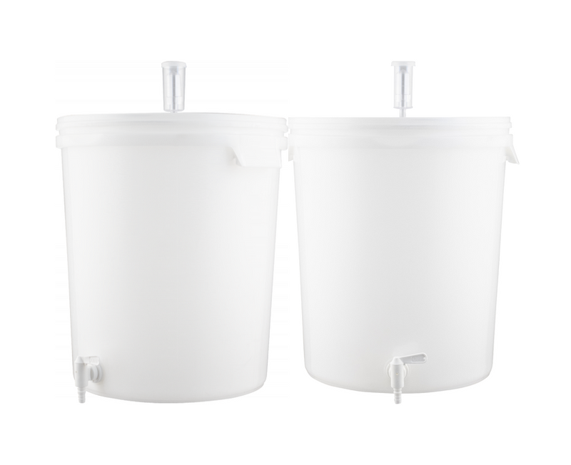 7.9 Gallon (30 L) Plastic Fermenter Bucket 2-Pack with Spigot, Grommeted Lid & Airlock, Polypropylene Homebrew Fermenter - FE357-2PACK