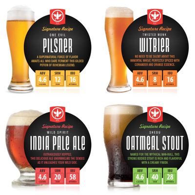 BrewDemon 4 PACK 1 Gallon Homebrew Flight Recipe Kit - Includes Pilser, Witbier, IPA, Oatmeal Stout Recipe Igredient Kits