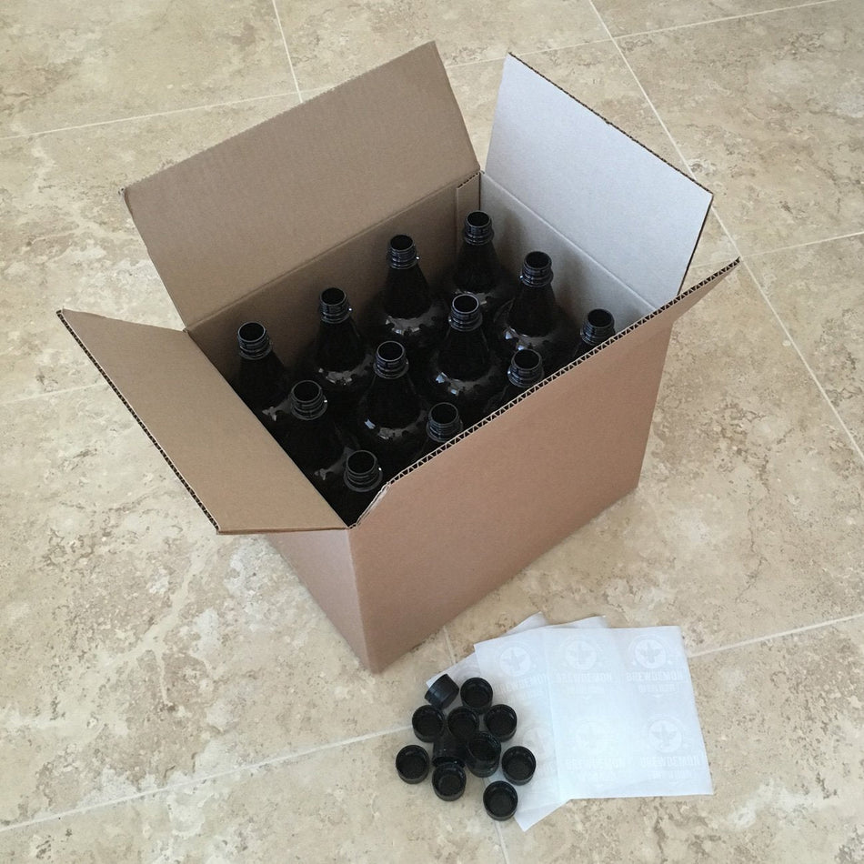 12 PACK 32 oz. Amber PET (Plastic) Homebrew Bottles with Screw on Caps