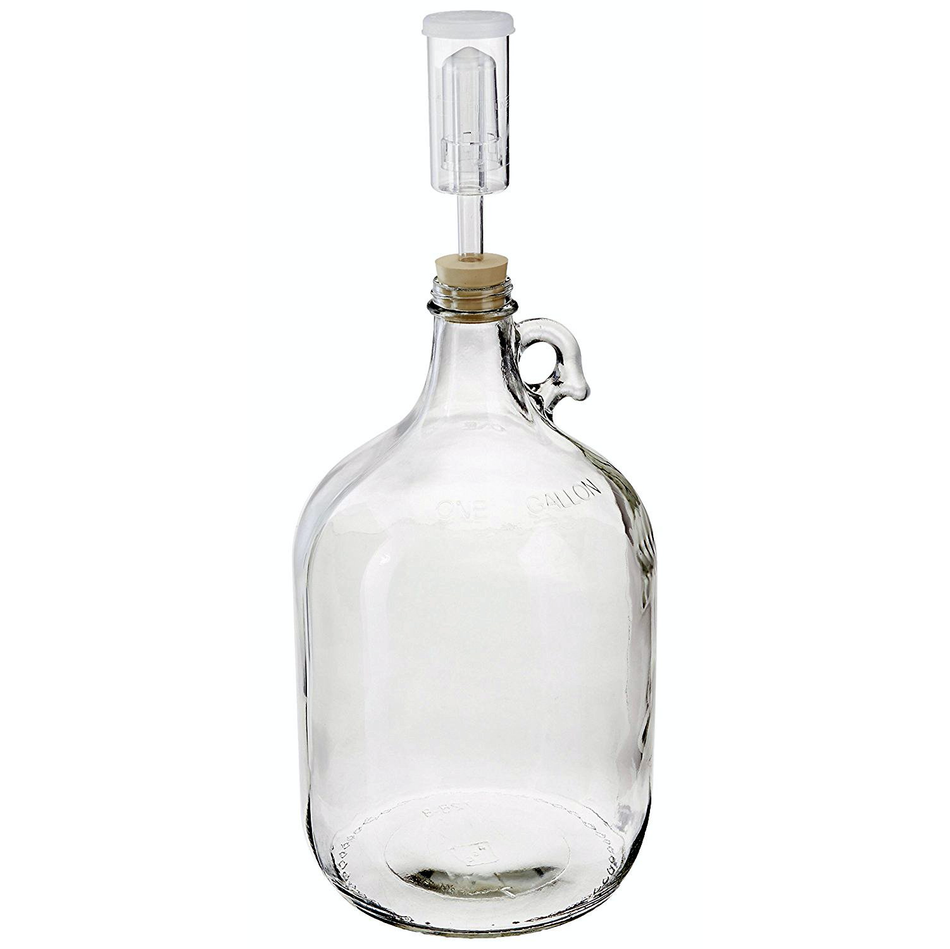 1 Gallon Small Batch Homebrew Fermentation Kit includes Glass Fermenter Jug Carboy with Handle, Rubber Stopper & 3-Piece Airlock