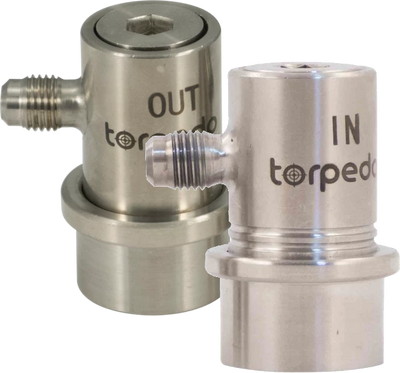 Torpedo Stainless Steel Ball Lock Corny Keg Quick Disconnect Set (Both Beverage Out & Gas in) with 1/4" MFL Fittings (Flare)